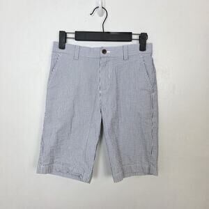 Brooks Blue White Blue Striped Seersucker Coastal Nautical Bermuda Shorts Sz 10